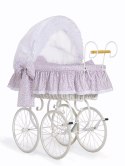 My Sweet Baby Luxury Wiklinowy kosz Mojżesza Retro ze składaną budką Jasmine - biały + różowa pościel z koronką