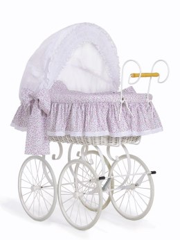 My Sweet Baby Luxury Wiklinowy kosz Mojżesza Retro ze składaną budką Jasmine - biały + różowa pościel z koronką
