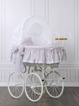 My Sweet Baby Luxury Wiklinowy kosz Mojżesza Retro ze składaną budką Jasmine - biały + różowa pościel z koronką