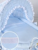 My Sweet Baby Luxury Wiklinowy kosz Mojżesza Retro ze składaną budką Victoria - biały + niebieska pościel z koronką
