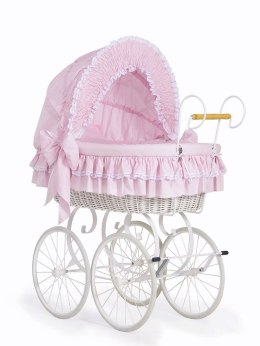 My Sweet Baby Luxury Wiklinowy kosz Mojżesza Retro ze składaną budką Victoria - biały + różowa pościel z koronką
