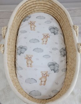 My Sweet Baby Prześcieradło bawełniane do kosza Mojżesza Boho wózka gondoli 75x35 cm - Miś z balonikami