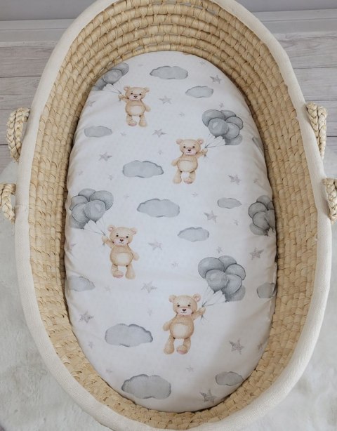 My Sweet Baby Prześcieradło bawełniane do kosza Mojżesza Boho wózka gondoli 75x35 cm - Miś z balonikami