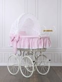 My Sweet Baby Wiklinowy kosz Mojżesza Retro ze składaną budką Christine - biały + różowa pościel z koronką