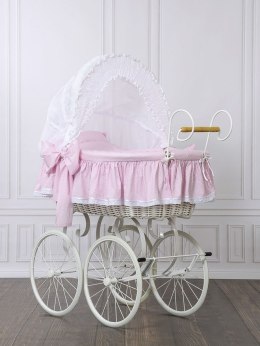My Sweet Baby Wiklinowy kosz Mojżesza Retro ze składaną budką Christine - biały + różowa pościel z koronką