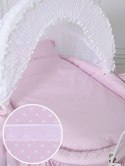 My Sweet Baby Wiklinowy kosz Mojżesza Retro ze składaną budką Christine - biały + różowa pościel z koronką
