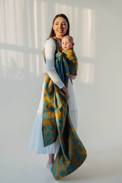 Żakardowa chusta do noszenia dzieci, 100% bawełna - RETRO'N'ROSES - ROSARIUM - rozmiar M (drugi gatunek)