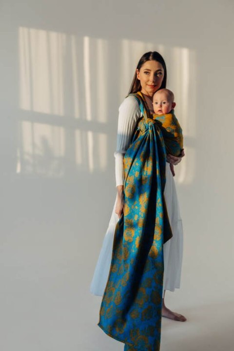 Żakardowa chusta do noszenia dzieci, 100% bawełna - RETRO'N'ROSES - ROSARIUM - rozmiar S