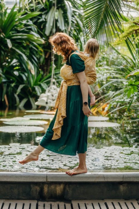 Żakardowa chusta do noszenia dzieci, 100% wiskoza bambusowa - WOLNY DUCH - AURUM - rozmiar L