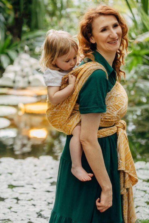 Żakardowa chusta do noszenia dzieci, 100% wiskoza bambusowa - WOLNY DUCH - AURUM - rozmiar M