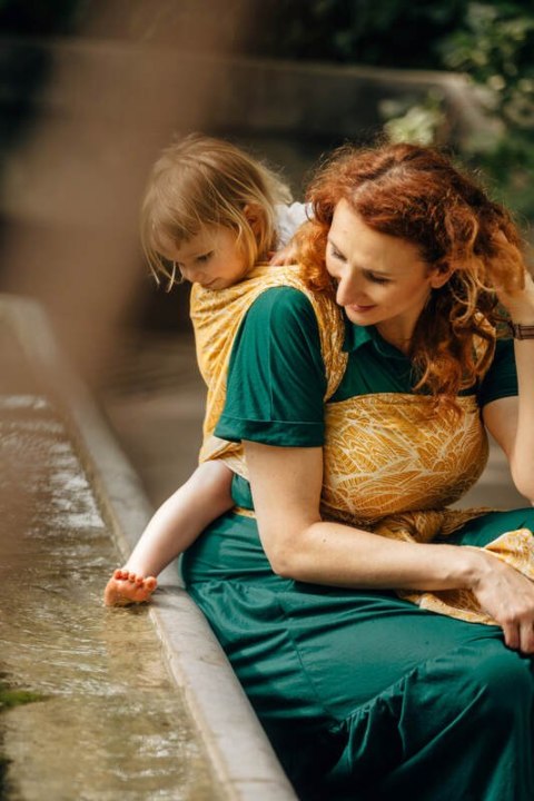 Żakardowa chusta do noszenia dzieci, 100% wiskoza bambusowa - WOLNY DUCH - AURUM - rozmiar S