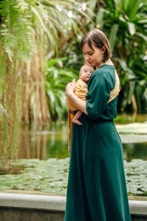 Żakardowa chusta kółkowa do noszenia dzieci, 100% wiskoza bambusowa, ramię bez zakładek - WOLNY DUCH - AURUM - standard 1.8m