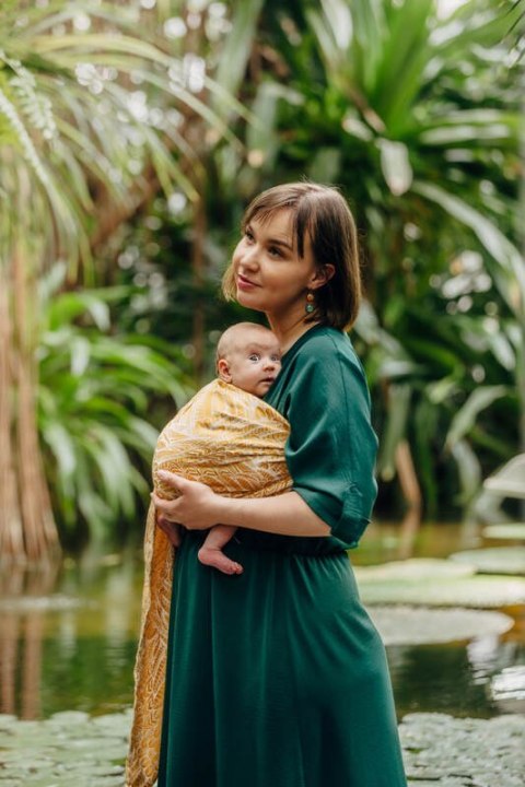 Żakardowa chusta kółkowa do noszenia dzieci, 100% wiskoza bambusowa, ramię bez zakładek - WOLNY DUCH - AURUM - standard 1.8m