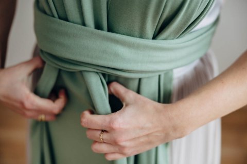 Chusta do noszenia dzieci, elastyczna - Sage - rozmiar standardowy 5.0 m (drugi gatunek)