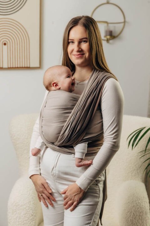 Moja pierwsza chusta do noszenia dzieci, tkana splotem jodełkowym, bawełna - MAŁA JODEŁKA BABY CAFFE LATTE - rozmiar S (drugi g