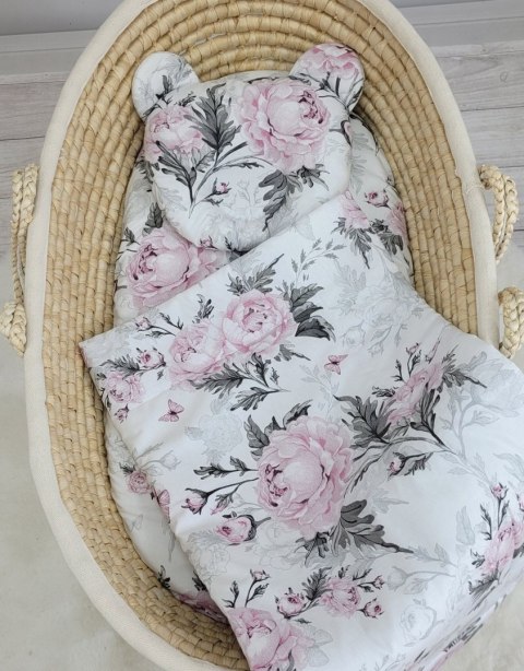 My Sweet Baby Kołderka z wypełnieniem i poduszka profilowana Miś - zestaw 2cz. - Romantic peonies