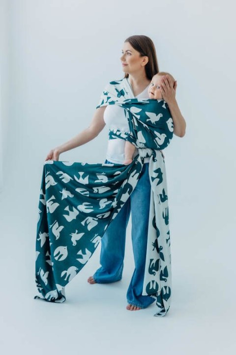 Żakardowa chusta do noszenia dzieci, 100% wiskoza bambusowa - BIRDY - SKYWARD - rozmiar XL
