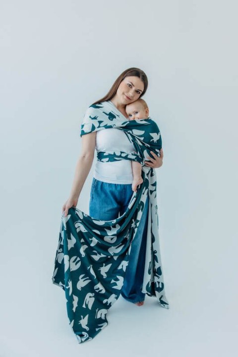 Żakardowa chusta do noszenia dzieci, 100% wiskoza bambusowa - BIRDY - SKYWARD - rozmiar XS