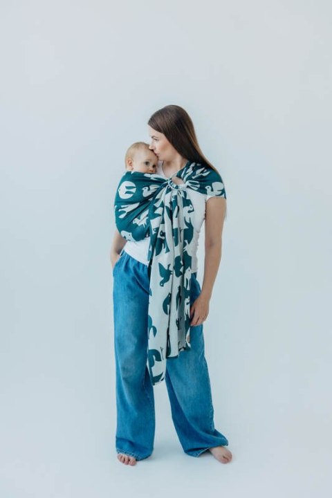 Żakardowa chusta kółkowa do noszenia dzieci, 100% wiskoza bambusowa, ramię bez zakładek - BIRDY - SKYWARD - standard 1.8m