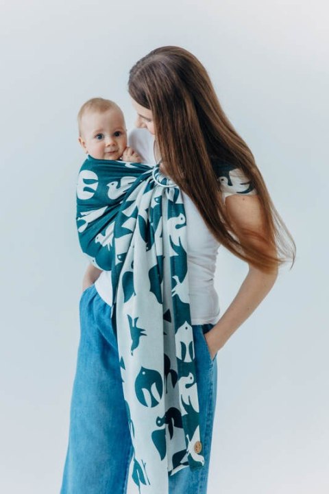 Żakardowa chusta kółkowa do noszenia dzieci, 100% wiskoza bambusowa, ramię bez zakładek - BIRDY - SKYWARD - standard 1.8m