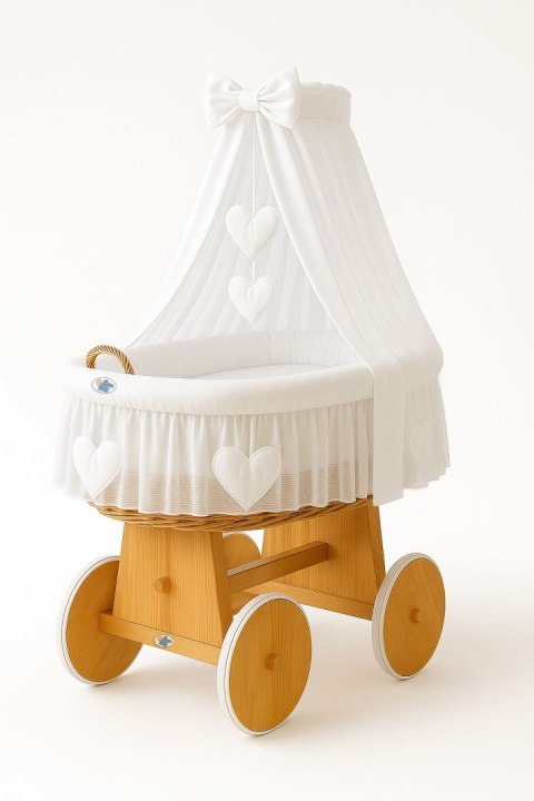 My Sweet Baby Wiklinowy kosz Mojżesza z baldachimem Amelia - naturalny + biała pościel