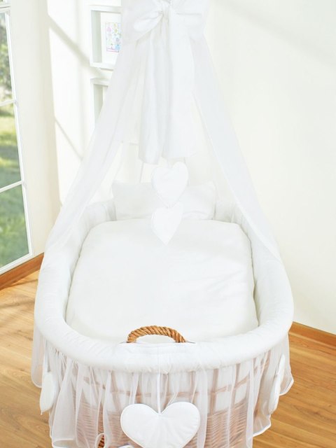 My Sweet Baby Wiklinowy kosz Mojżesza z baldachimem Amelia - naturalny + biała pościel