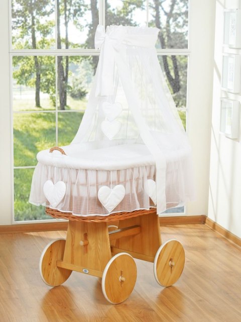 My Sweet Baby Wiklinowy kosz Mojżesza z baldachimem Amelia - naturalny + biała pościel