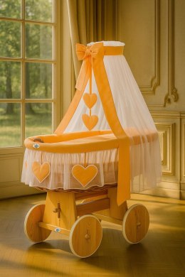 My Sweet Baby Wiklinowy kosz Mojżesza z baldachimem Amelia - naturalny + brzoskwiniowa pościel