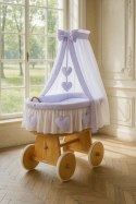 My Sweet Baby Wiklinowy kosz Mojżesza z baldachimem Amelia - naturalny + fioletowa pościel