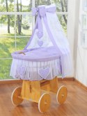 My Sweet Baby Wiklinowy kosz Mojżesza z baldachimem Amelia - naturalny + fioletowa pościel
