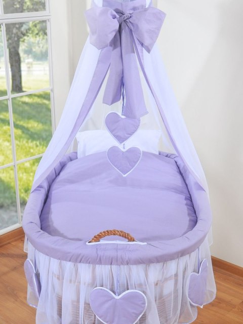 My Sweet Baby Wiklinowy kosz Mojżesza z baldachimem Amelia - naturalny + fioletowa pościel