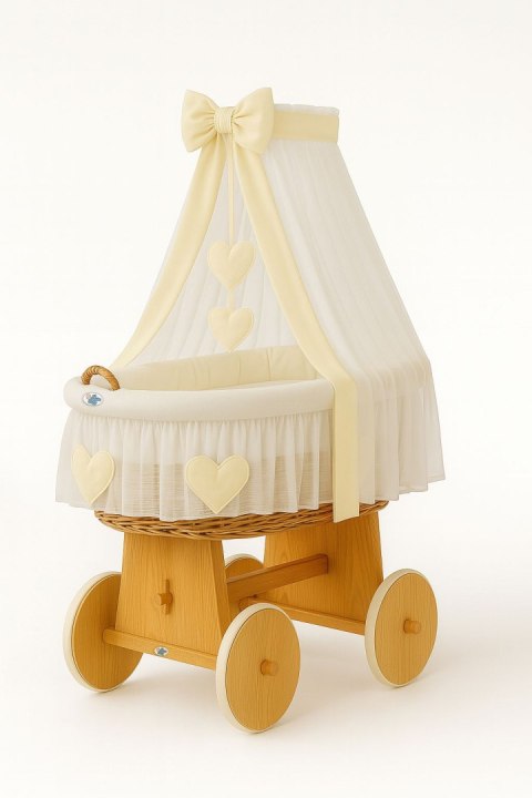My Sweet Baby Wiklinowy kosz Mojżesza z baldachimem Amelia - naturalny + kremowa pościel