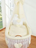 My Sweet Baby Wiklinowy kosz Mojżesza z baldachimem Amelia - naturalny + kremowa pościel