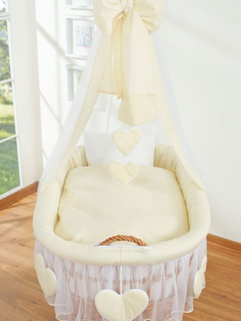 My Sweet Baby Wiklinowy kosz Mojżesza z baldachimem Amelia - naturalny + kremowa pościel