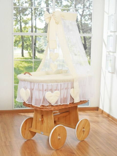 My Sweet Baby Wiklinowy kosz Mojżesza z baldachimem Amelia - naturalny + kremowa pościel