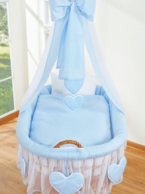 My Sweet Baby Wiklinowy kosz Mojżesza z baldachimem Amelia - naturalny + niebieska pościel