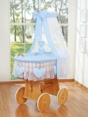 My Sweet Baby Wiklinowy kosz Mojżesza z baldachimem Amelia - naturalny + niebieska pościel