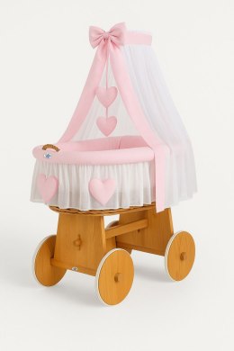 My Sweet Baby Wiklinowy kosz Mojżesza z baldachimem Amelia - naturalny + różowa pościel