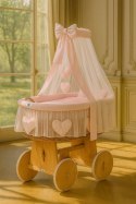 My Sweet Baby Wiklinowy kosz Mojżesza z baldachimem Amelia - naturalny + różowa pościel