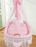 My Sweet Baby Wiklinowy kosz Mojżesza z baldachimem Amelia - naturalny + różowa pościel