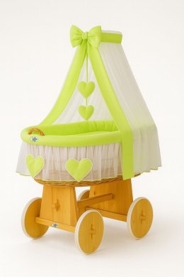 My Sweet Baby Wiklinowy kosz Mojżesza z baldachimem Amelia - naturalny + zielona pościel