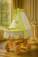 My Sweet Baby Wiklinowy kosz Mojżesza z baldachimem Amelia - naturalny + zielona pościel