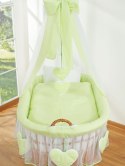 My Sweet Baby Wiklinowy kosz Mojżesza z baldachimem Amelia - naturalny + zielona pościel