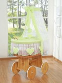 My Sweet Baby Wiklinowy kosz Mojżesza z baldachimem Amelia - naturalny + zielona pościel