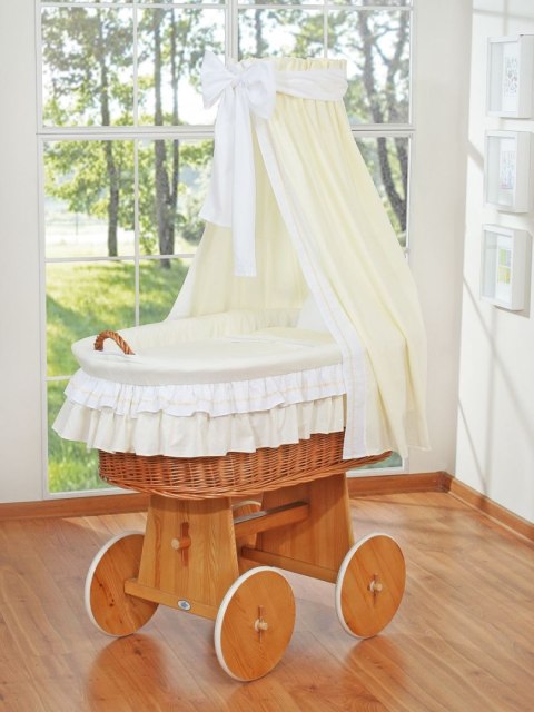 My Sweet Baby Wiklinowy kosz Mojżesza z baldachimem Bellamy - naturalny + kremowa pościel