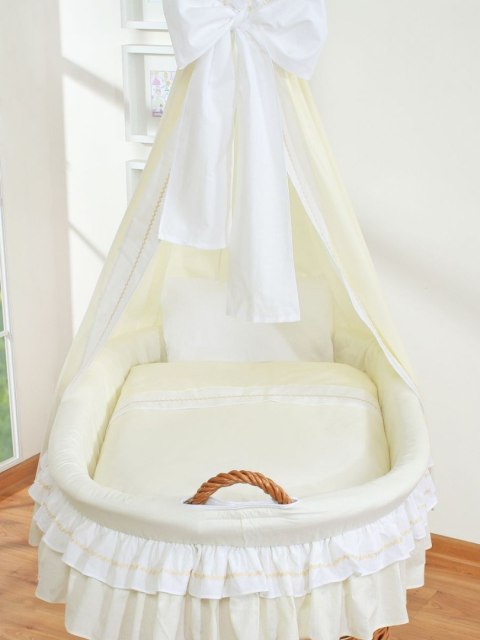 My Sweet Baby Wiklinowy kosz Mojżesza z baldachimem Bellamy - naturalny + kremowa pościel