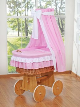 My Sweet Baby Wiklinowy kosz Mojżesza z baldachimem Bellamy - naturalny + różowa pościel