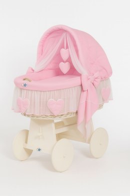 My Sweet Baby Wiklinowy kosz Mojżesza ze składaną budką Amelia - biały + różowa pościel