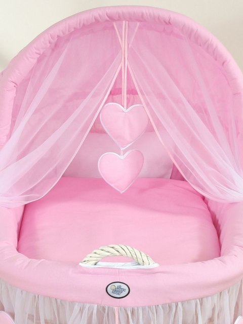 My Sweet Baby Wiklinowy kosz Mojżesza ze składaną budką Amelia - biały + różowa pościel