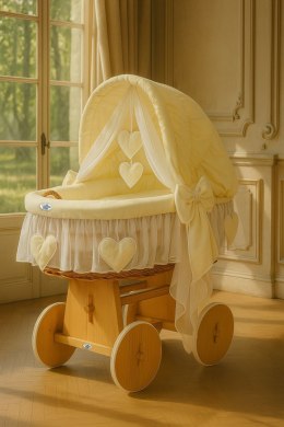 My Sweet Baby Wiklinowy kosz Mojżesza ze składaną budką Amelia - naturalny + kremowa pościel